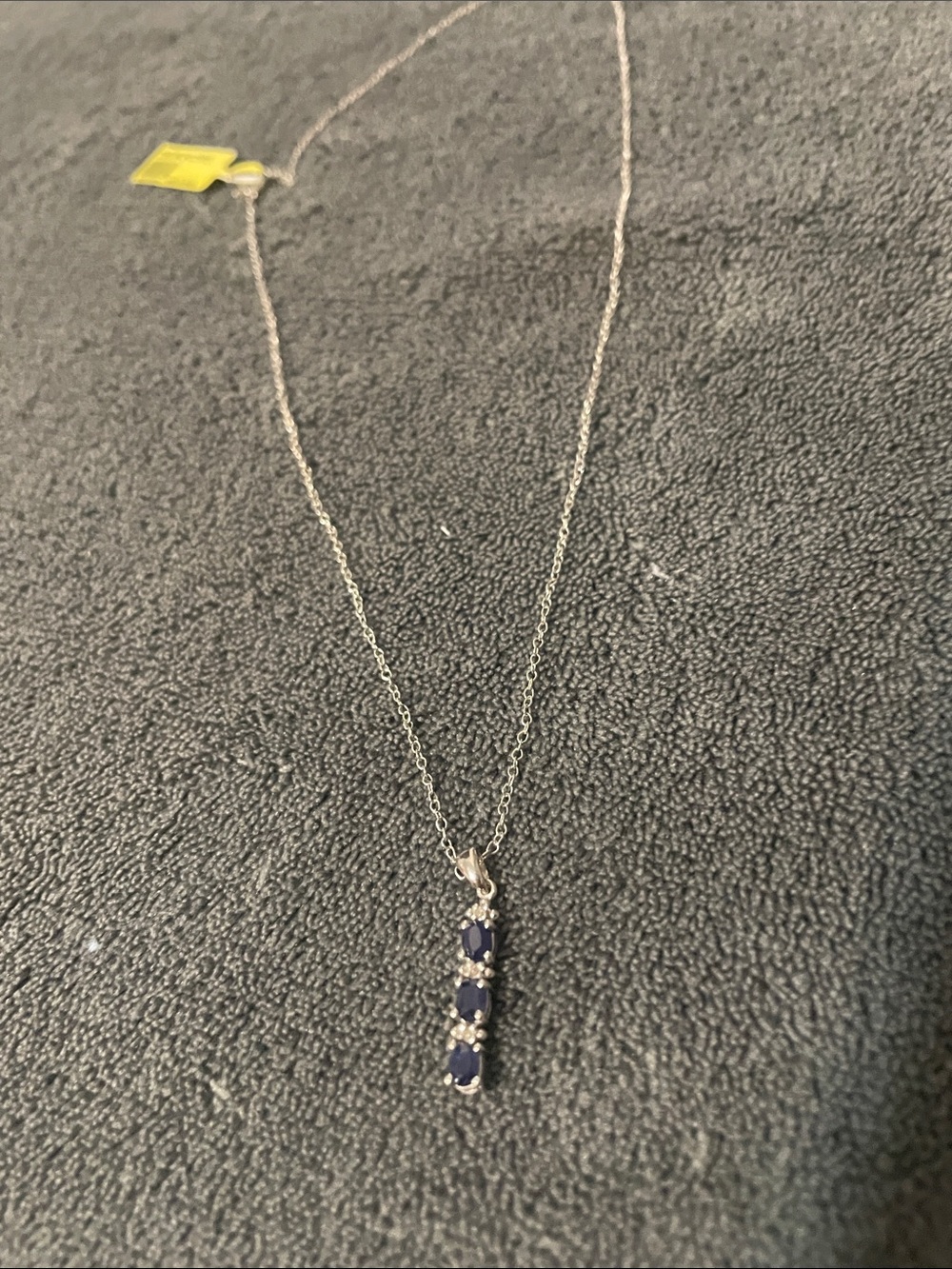 Elegant Silver Necklace with Dark Blue/Black Stone Pendant - Women Jewelry